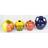 BRETBY; four Art Pottery vases to include an example in the form of an apple, height 8cm, a twin