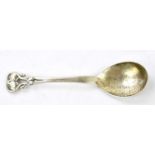 GEORG JENSEN; a hallmarked silver spoon, decorated with fruit and leaves, stamped to the back 925,