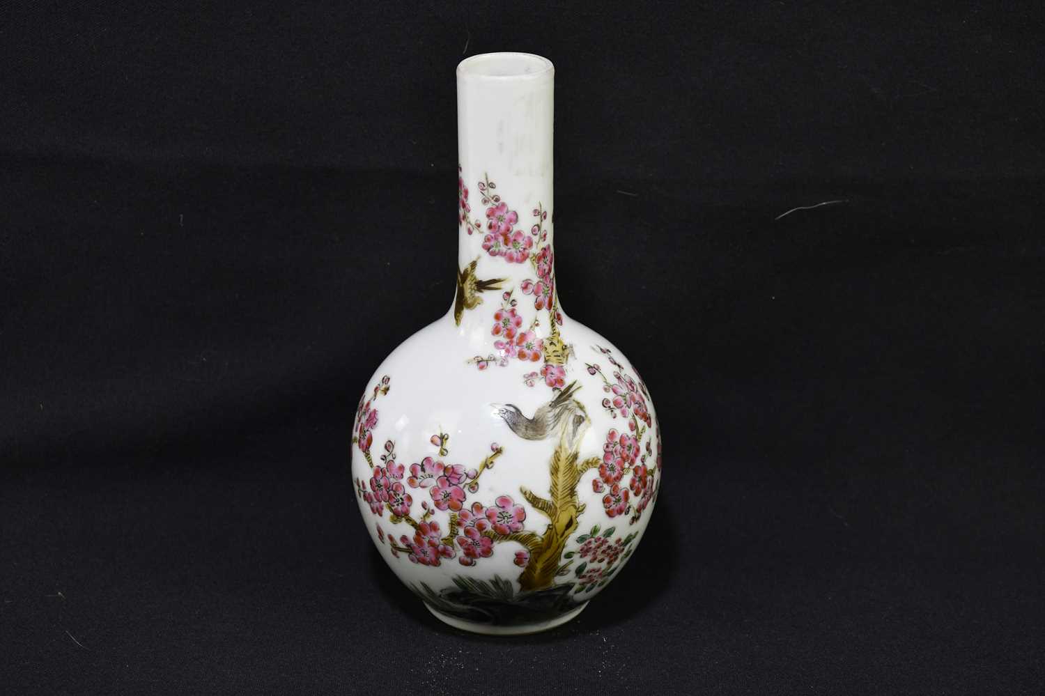 A Chinese Republic period porcelain vase, decorated with birds and prunus flower, seal mark to the - Image 2 of 6