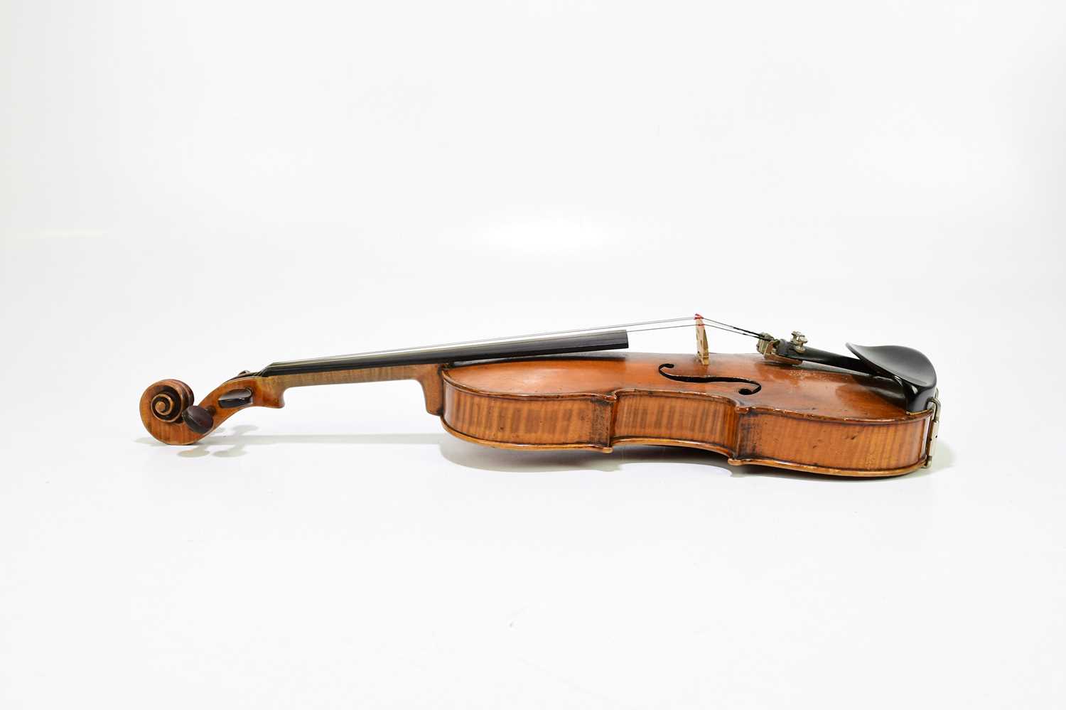 A three quarter size German 'conservatory' violin, Stradivarius copy, with two-piece back, length - Image 4 of 8