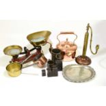 HERBERT & SONS, a set of cast iron and brass kitchen scales, with a copper kettle and cover and