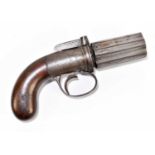 A 19th century six shot percussion cap pepperbox revolver with foliate scroll work to the action and