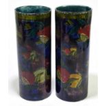 HANCOCK & SONS; a pair of 'Pomegranate' pattern cylindrical sleeve vases, height 32cm.