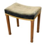 A Queen Elizabeth II n oak Coronation stool with blue upholstery, stamped to the underside, height