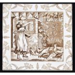 JOSIAH WEDGWOOD & SONS; a late 19th century sepia printed tile for the month of August decorated