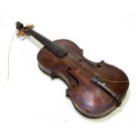 A small full size violin for restoration, probably German, the two-piece back length 35.1cm.