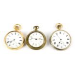 An early 19th century gold plated pair cased pocket watch, with enamel dial with Roman numerals, the