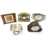 A group of five Art Deco style mantel clocks.