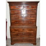 A George III mahogany chest on chest, height 175cm, width 102cm, depth 52cm.
