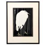 A Japanese woodblock print of crane, 34.5 x 23cm, framed and glazed.Condition Report: Light wear