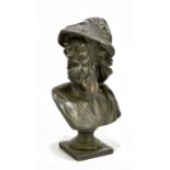 A bronzed spelter bust of a Grecian warrier, height 20cm.