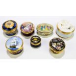 A group of seven enamel boxes, to include two Royal Worcester examples (7).