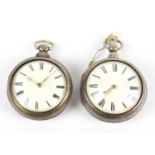 A Victorian hallmarked silver pair cased key wind pocket watch, the enamel dial with Roman