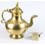 An Eastern brass ewer and saffron pot, height of largest 30cm.