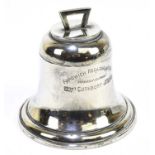 ASPREY & CO; an Edwardian hallmarked silver inkwell modelled as bell, the front engraved 'Fordwich