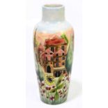 NICOLA SLANEY FOR COBRIDGE STONEWARE; a trial vase decorated with a town scene, signed in gilt and