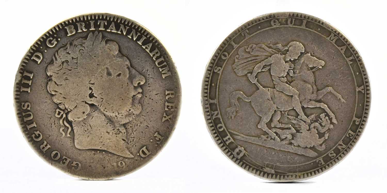 An 1819 George III silver crown (1).