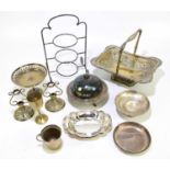 A small group of eloctroplated items to include bowls, chalices, a cake stand, etc.