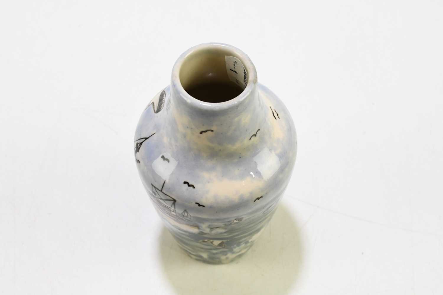 COBRIDGE STONEWARE; a vase with inverted neck decorated with trawlers and seagulls, height 17cm. - Image 5 of 6