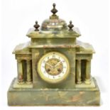 A green onyx Mausoleum mantel clock, height 37cm.Condition Report: Hands painted cream and with wear