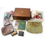 A 19th century walnut writing slope, with two decorative boxes, two vintage Sindy dolls and clothes,