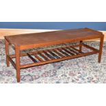 A mid-century teak coffee table, 41 x 125 x 45cm.