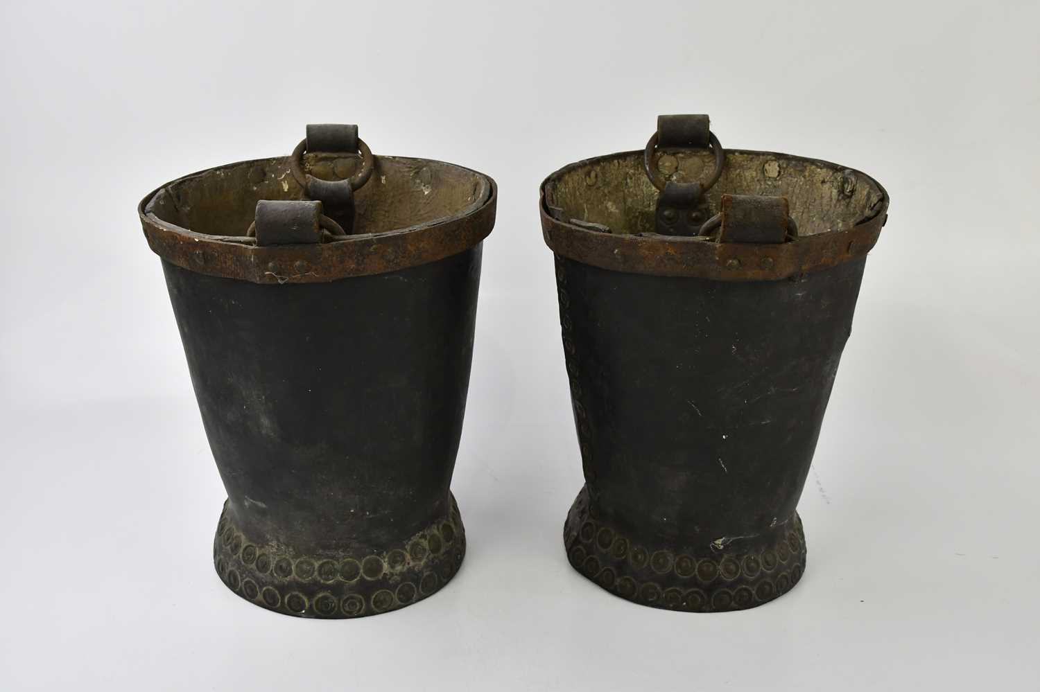 A pair of leather fire buckets, with brass studs, height 31cm. - Image 4 of 5