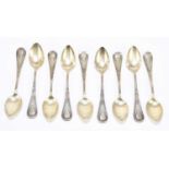 A part set of nine American sterling silver teaspoons with cast detailing, weight 3ozt/96g.