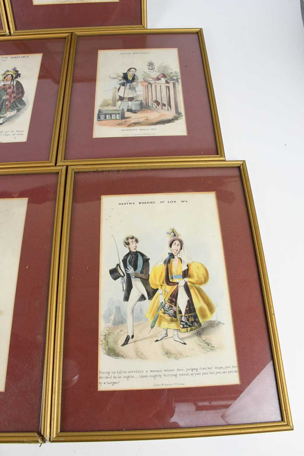 A group of seventeen circa 1800s cartoon engravings, 18 x 28cm, all framed and glazed. - Image 9 of 11