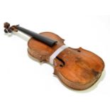 A full size violin for restoration, probably French, with one-piece back, length 35.5cm.Condition