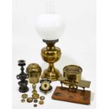 A small quantity of assorted metalware to include a Trench Art shell case and cover, a brass oil,