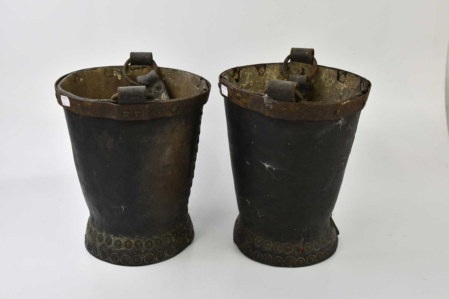 A pair of leather fire buckets, with brass studs, height 31cm. - Image 2 of 5