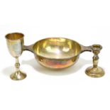 An Edward VII hallmarked silver quaich, Birmingham 1905, and a hallmarked silver goblet with