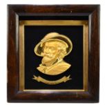 A 19th century cast brass electrotype style cast brass portrait of Van Dyke, rosewood frame, overall
