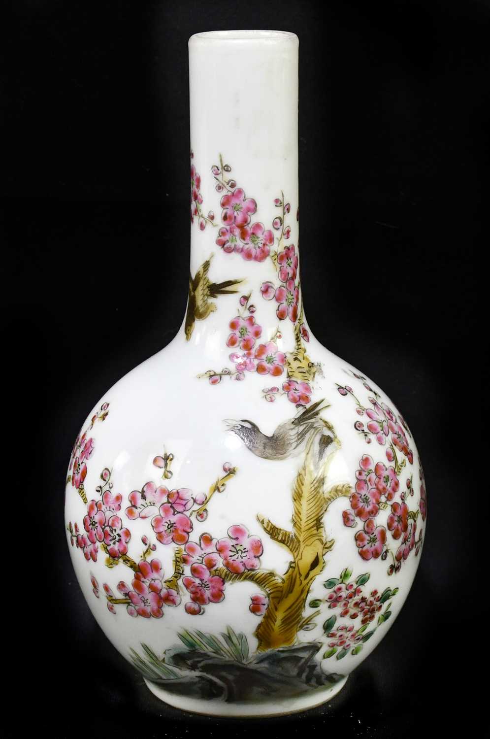 A Chinese Republic period porcelain vase, decorated with birds and prunus flower, seal mark to the