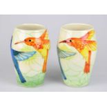 SALLY TUFFIN FOR DENNIS CHINAWORKS; a pair of limited edition vases decorated with exotic birds