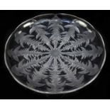 RENE LALIQUE; a clear and frosted glass plate, 'Pissenlite', embossed signature, diameter 30cm.