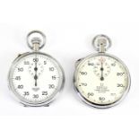 OMEGA; a chrome stopwatch, with a Hewer chrome stopwatch (2).Condition Report: Both currently
