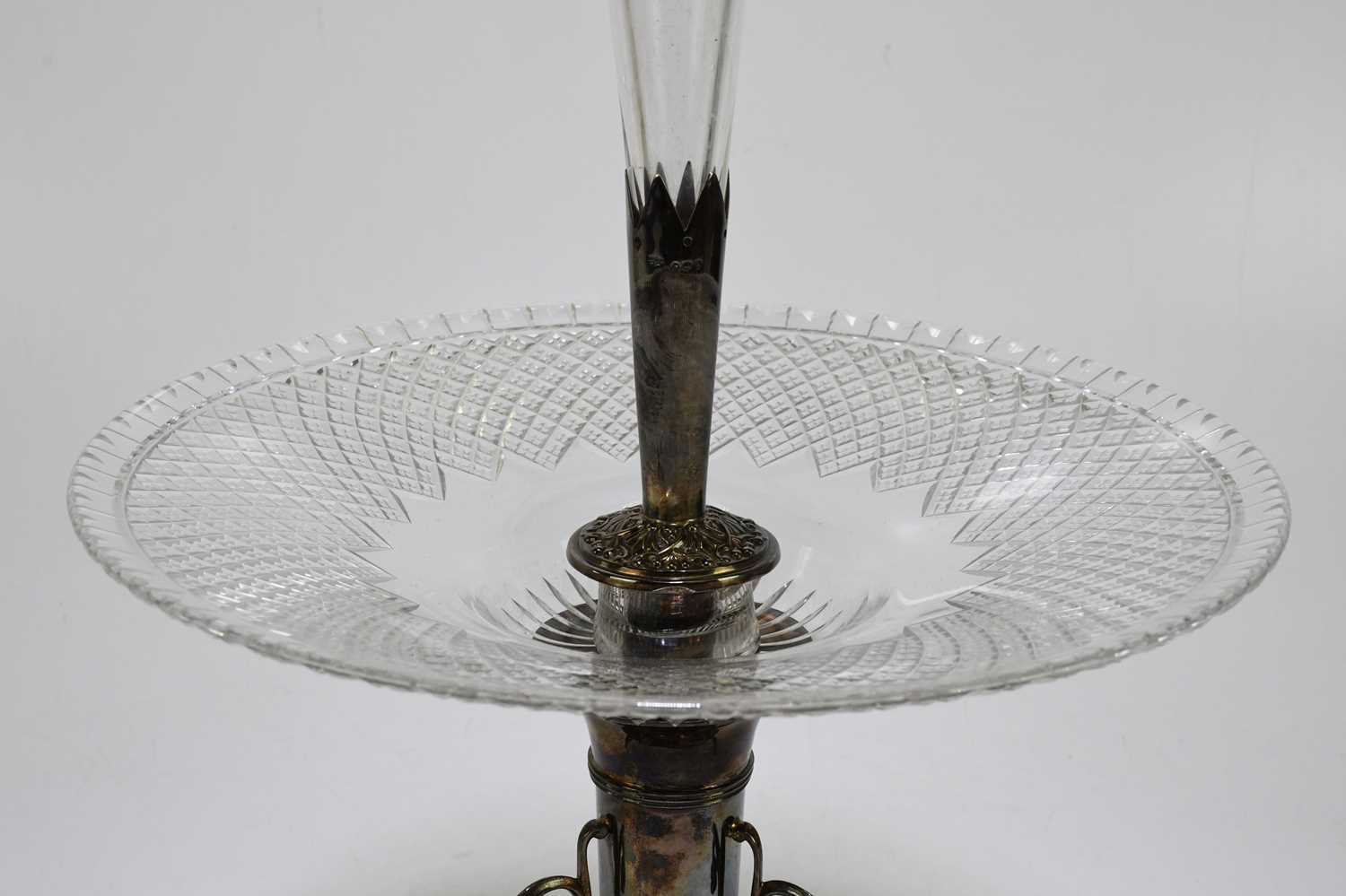 MAPPIN & WEBB; a Victorian hallmarked silver epergne with cut glass flute and dish, terminating on a - Image 3 of 5