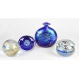 GOZO GLASS; a contemporary Art Glass vase of circular form with trail iridescent decoration,