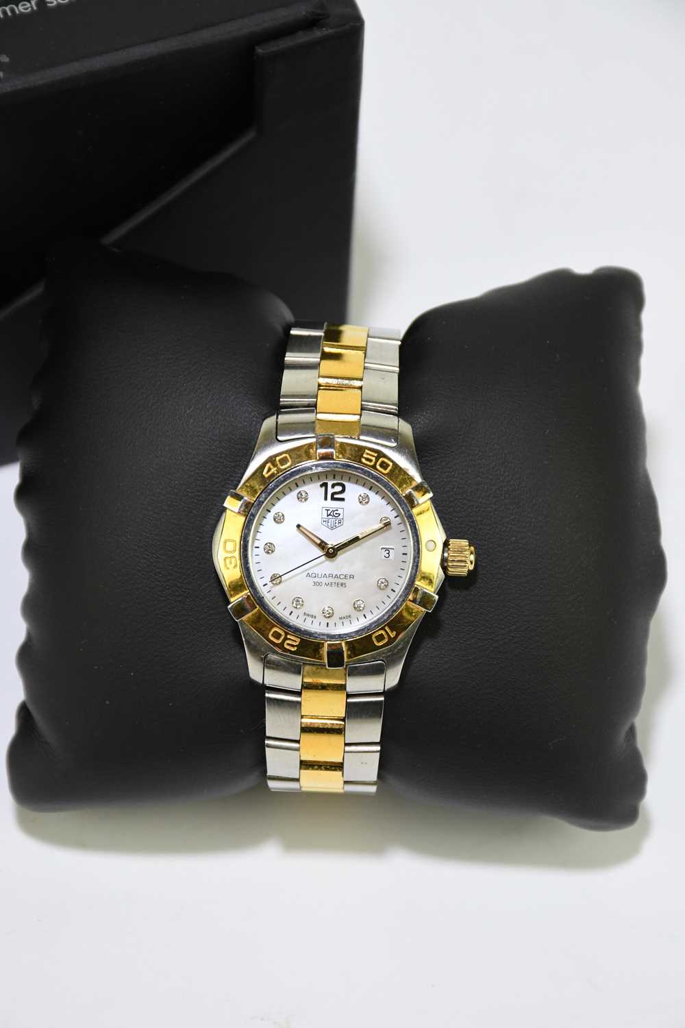 TAG HEUER; a lady's bi-colour stainless steel Aquaracer wristwatch, the mother of pearl dial with - Image 2 of 2