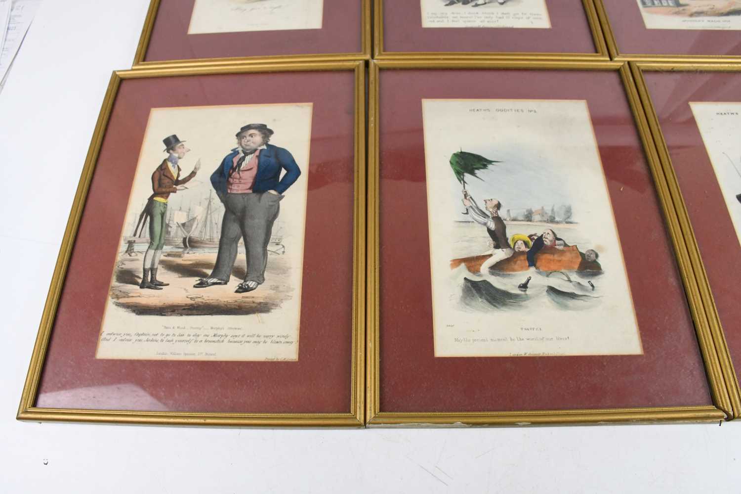 A group of seventeen circa 1800s cartoon engravings, 18 x 28cm, all framed and glazed. - Image 8 of 11