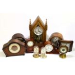 An assortment of 20th century mantel timepieces, anniversary clocks to include an Edwardian inlaid
