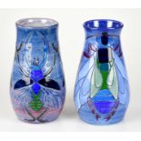 SALLY TUFFIN FOR DENNIS CHINAWORKS; two cylindrical vases, the first decorated with a scarab, the
