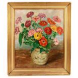 EARLY 20TH CENTURY ENGLISH SCHOOL; oil on canvas, still life of a vase of flowers, unsigned, 54 x