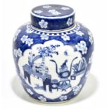 A 19th century Chinese blue and white porcelain ginger jar and cover decorated with objects inside