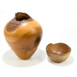 † TIM SPENCER; a large limited edition oak vase of ovoid form, height 30cm, with a small turned