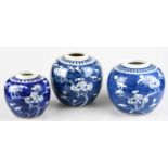 Three 20th century blue and white ginger jars, height of largest 14cm.Condition Report: Small