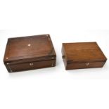 A mahogany work box, with brass handles either side, modelled as baskets of fruit, together with a