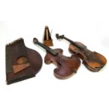An unusual German violin/zither (bowed zither) for restoration, overall length approx 59cm, also a